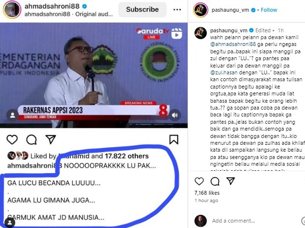 Soal Candaan Zulhas, Ahmad Sahroni Semprot Balik Pasha Ungu: Jangan ...