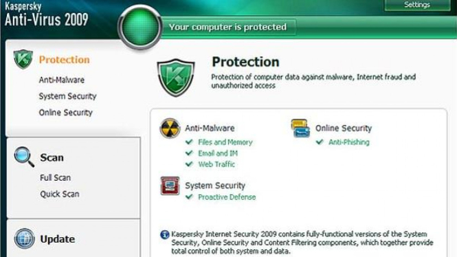 Menu utama Kaspersky Anti-Virus 