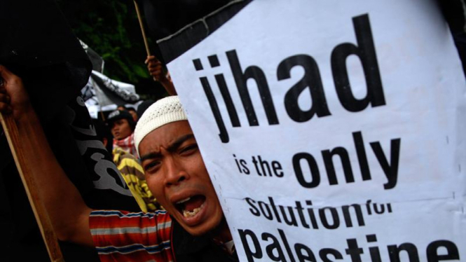 Demonstrasi mengecam serangan Israel ke Palestina di Kedubes Amerika, Jakarta Pusat.