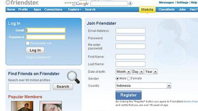 Friendster, salah situs jejaring sosial pionir yang populer di Indonesia  