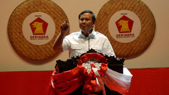 Prabowo Subianto saat acara ulang tahun partai Gerindra