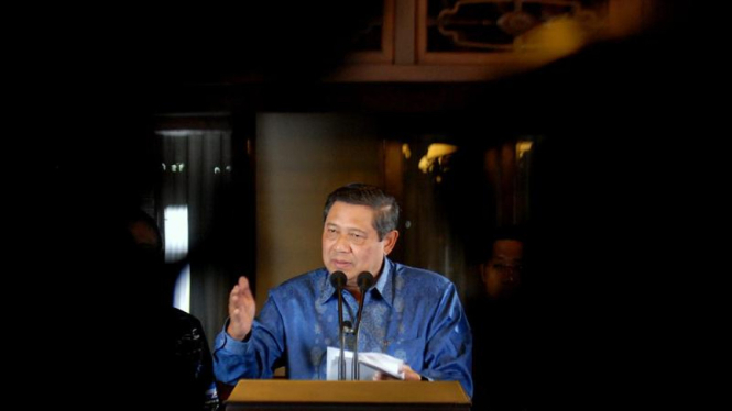 Susilo Bambang Yudhoyono saat memberi klarifikasi Partai Demokrat