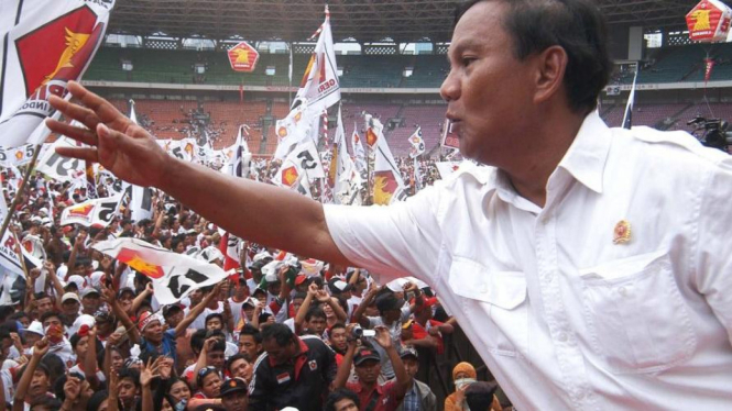 Prabowo Subianto dalam kampanye Gerindra di Gelora Bung Karno