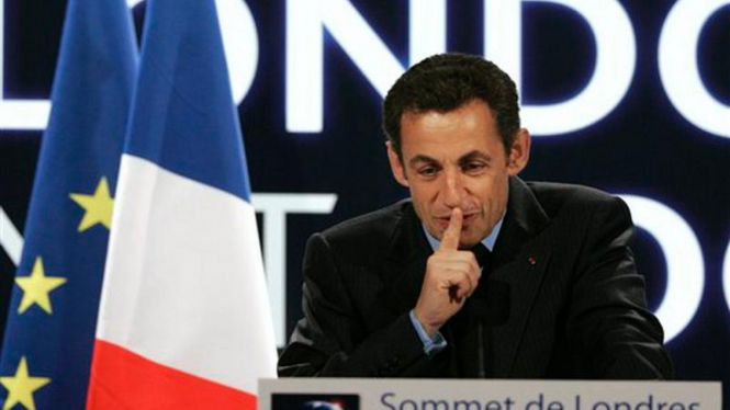 Presiden Prancis, Nicolas Sarkozy, di KTT G-20, London, Inggris