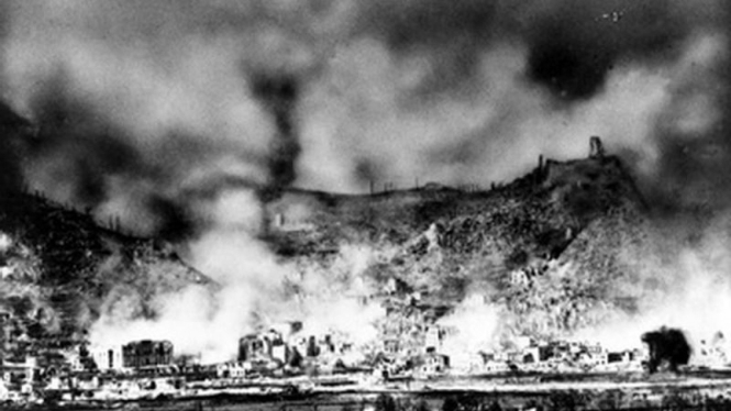 Suasana pertempuran di Monte Cassino, Italia, 1944