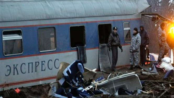 Lokasi kecelakaan kereta api di Uglovka, Rusia