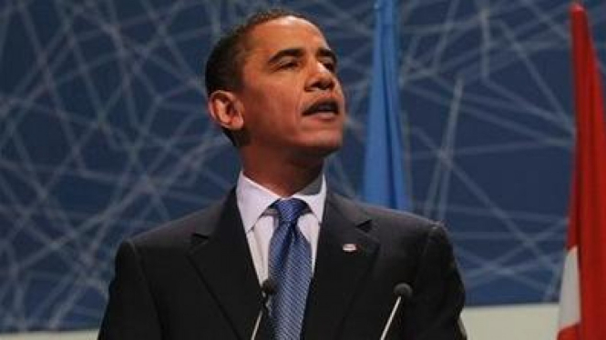 Presiden Obama saat bicara di KTT Perubahan Iklim, Kopenhagen, Denmark