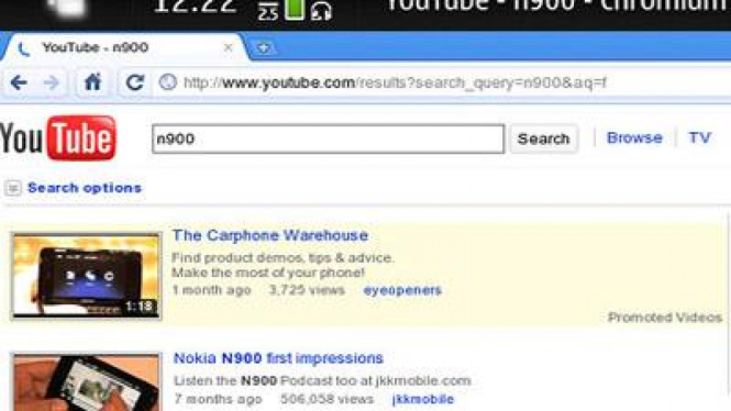 Browser Google Chrome berjalan di ponsel Nokia N900