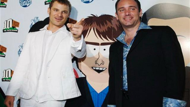 Pencipta serial kartun "South Park," Matt Stone (kiri) danTrey Parker