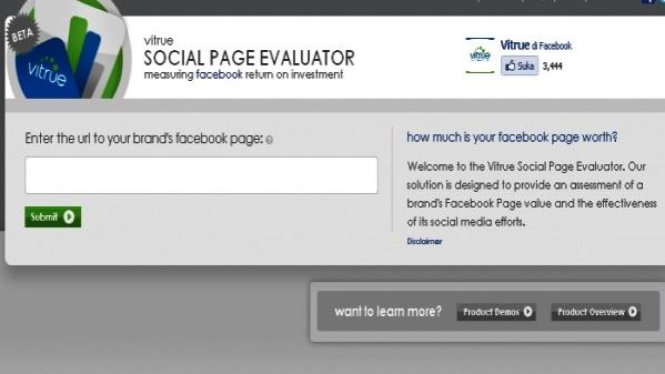 Vitrue, situs penaksir nilai laman Facebook