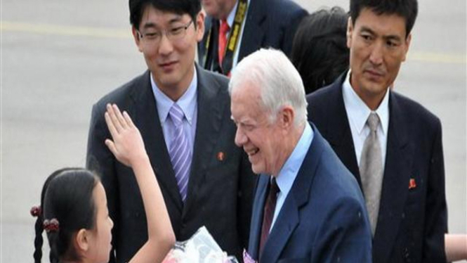 Mantan Presiden AS, Jimmy Carter, saat berada di Korea Utara