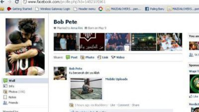 Screenshot akun Facebook Bob Pete yang diduga milik Gayus Tambunan