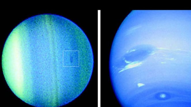 Planet Uranus (kiri) dan Neptunus (kanan).