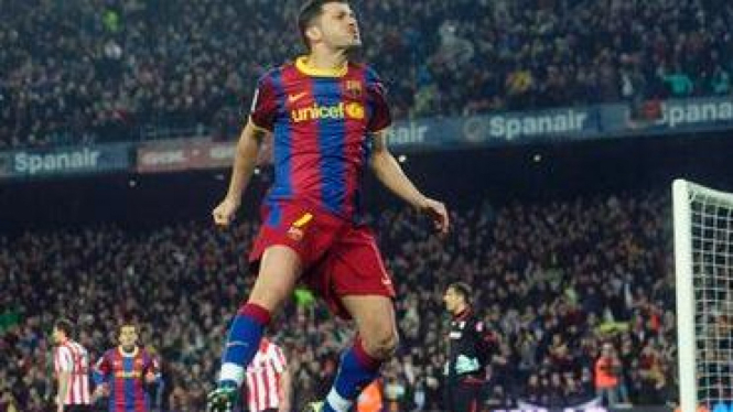 David Villa rayakan gol ke gawang Athletic Bilbao