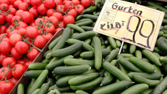 Sayuran yang dijual di pasar Berlin, Jerman