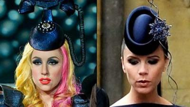 Lady Gaga dan Victoria Beckham tampil dengan topi unik