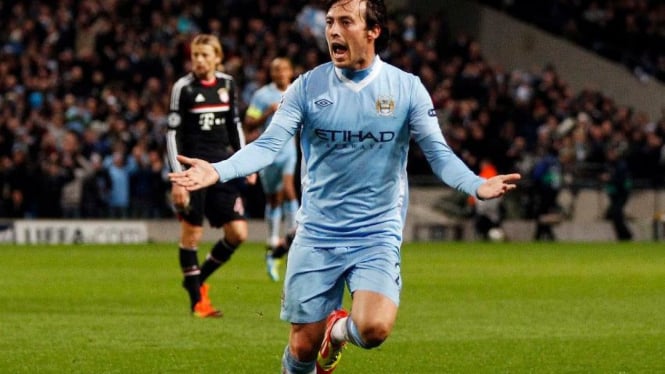 David Silva merayakan gol ke gawang Bayern Munich