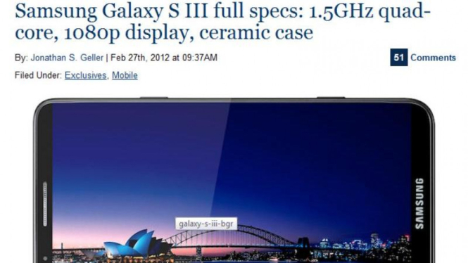 Foto Samsung Galaxy S III yang beredar di internet