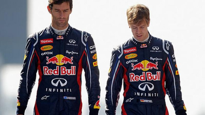 Pembalap Red Bull, Mark Webber dan Sebastian Vettel
