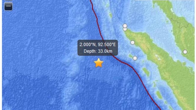 Lokasi Gempa Sumatera versi USGS