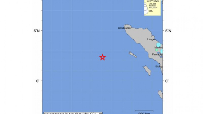 Peta lokasi gempa di pulau Sumatra