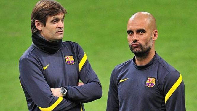 Josep Guardiola (kanan) dan Tito Vilanova