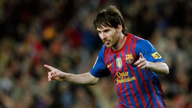 Lionel Messi saat mencetak empat gol melawan Espanyol