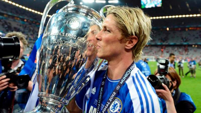 Penyerang Chelsea, Fernando Torres, saat menjuara Liga Champions 2012