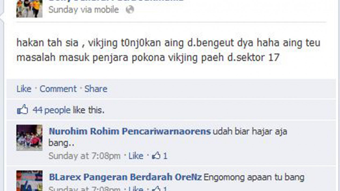 Status Facebook yang mengaku pengeroyok suporter