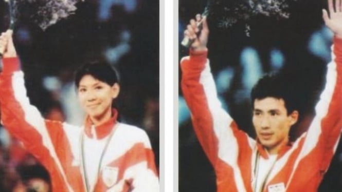 Susy Susanti & Alan Budikusuma saat meraih emas Olimpiade 1992 Barcelona