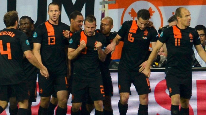 Pemain Belanda saat melawan Portugal