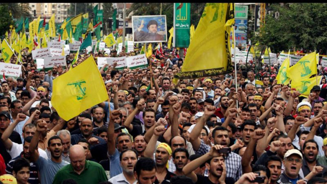 Protes anti AS di Lebanon yang dipimpin Hizbullah