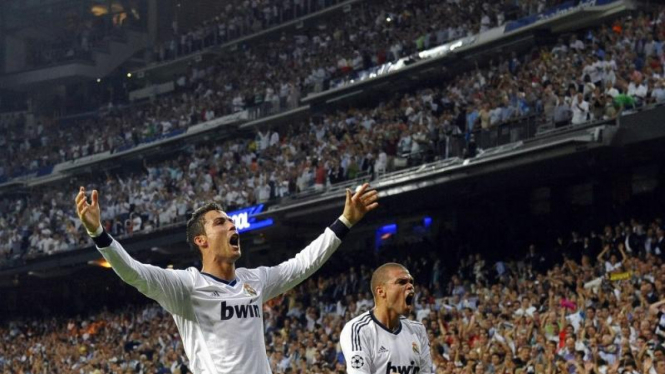 Cristiano Ronaldo usai mencetak gol penentu kemenangan