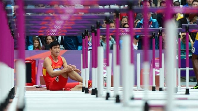 Liu Xiang saat terjatuh di Olimpiade 2012 London