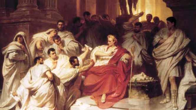 Lukisan adegan pembunuhan Julius Caesar karya Karl von Piloty_