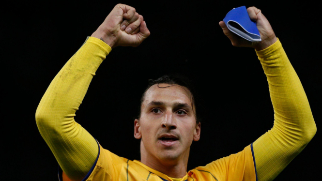 Striker Swedia, Zlatan Ibrahimovic rayakan hasil imbang dengan Jerman
