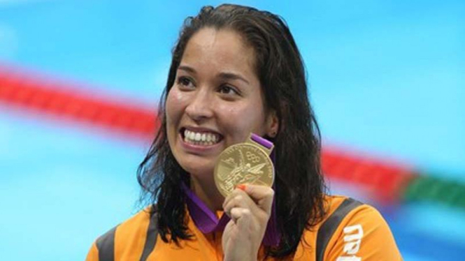 Perenang Belanda, Ranomi Kromowidjojo meraih medali emas Olimpiade 2012