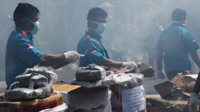 Pemusnahan Ganja di Polres Jakarta Selatan