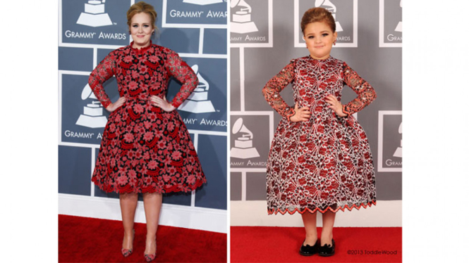 Imitasi gaya Adele oleh bocah di karpet merah.