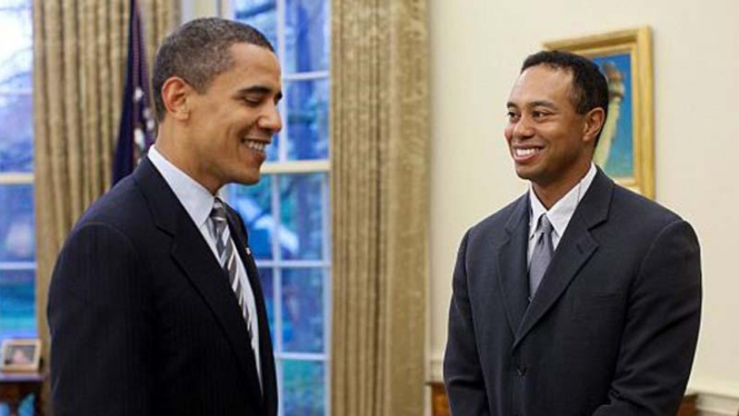 Barack Obama dan Tiger Woods di Gedung Putih pada 2009