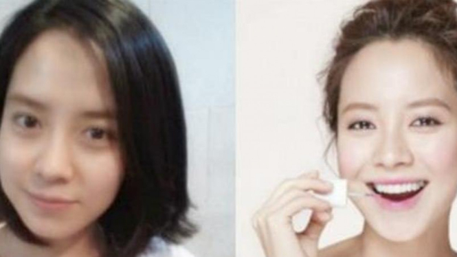 Song Ji Hyo sebelum dan sesudah make up