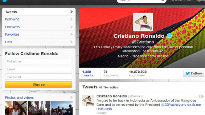 Akun twitter Cristiano Ronaldo