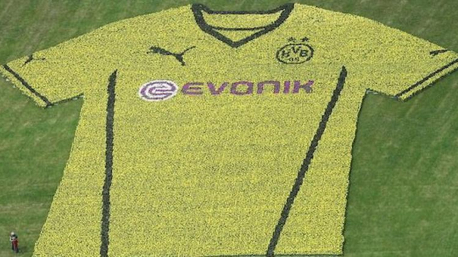 Rangkaian bungan yang membentuk kostum baru Dortmund