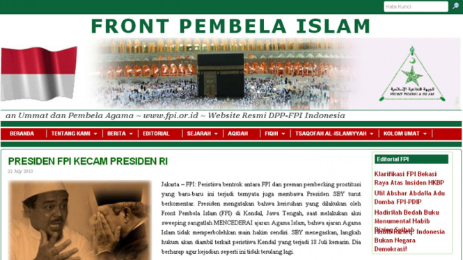 Situs FPI kecam presiden