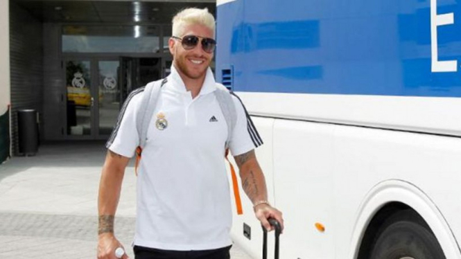 Sergio Ramos dengan gaya rambut baru