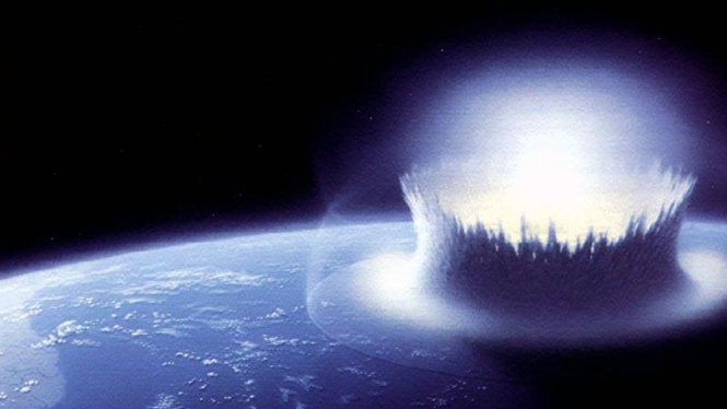 Ilustrasi Asteroid menabrak Planet Bumi.
