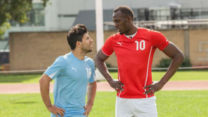 Sergio Aguero (kiri) dan Usain Bolt