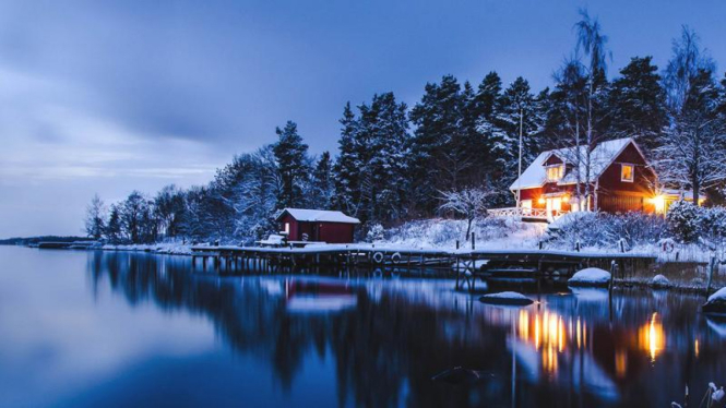 Musim dingin di sudut kota Stockholm, Swedia