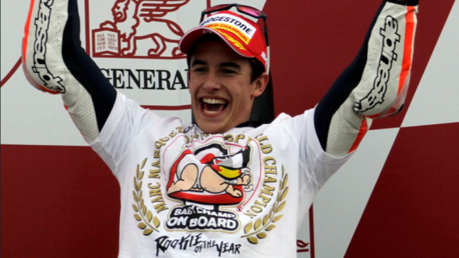 Marc Marquez meraih gelar juara dunia MotoGP 2013 di Valencia