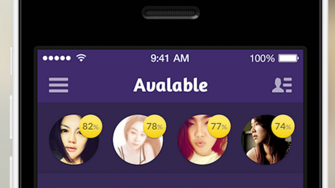 Tampilan jejaring sosial khusus kencan Avalable di ponsel